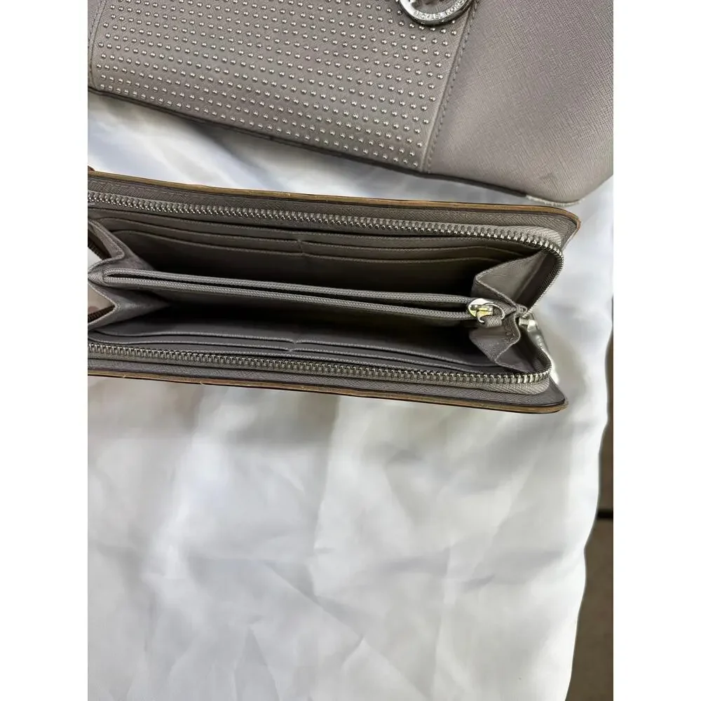 Michael Kors Tote Bag Womens Large Gray Leather Studded Shoulder Purse Wallet